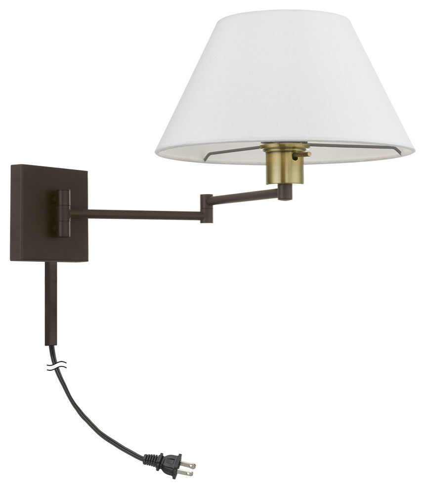 1 Light Bronze With Antique Brass Accent Swing Arm Wall Lamp