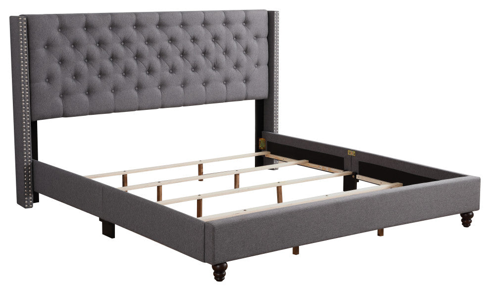 Miranda Upholstered Twill Bed, Light Gray, King