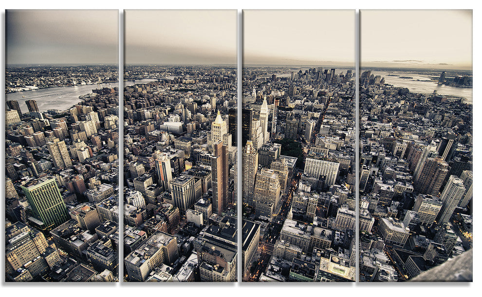 Architecture and Colors of New York, Cityscape Canvas Print, 48"x28", 4 Panels