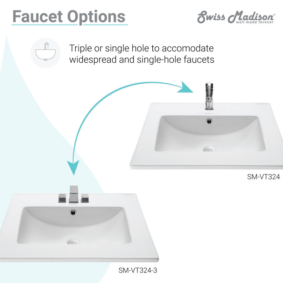 Voltaire 25 Vanity Top Sink With Single Faucet Hole