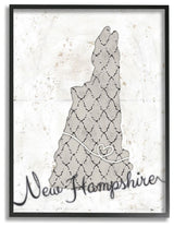 Stupell Industries New Hampshire Patterned Grey US State Design, 11 x 14