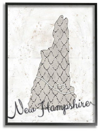 Stupell Industries New Hampshire Patterned Grey US State Design, 11 x 14