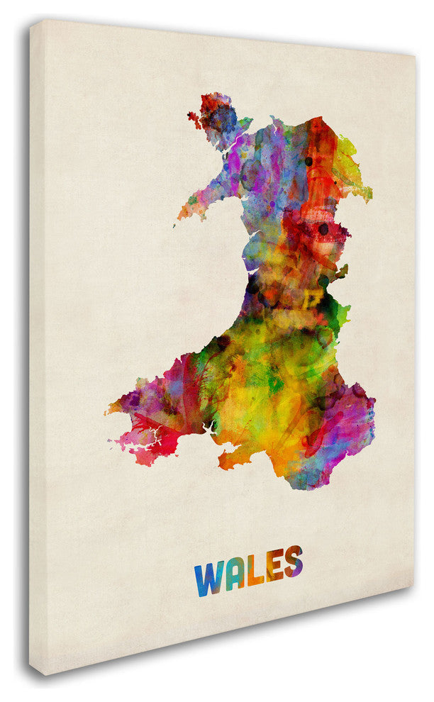 'Wales Watercolor Map' Canvas Art by Michael Tompsett