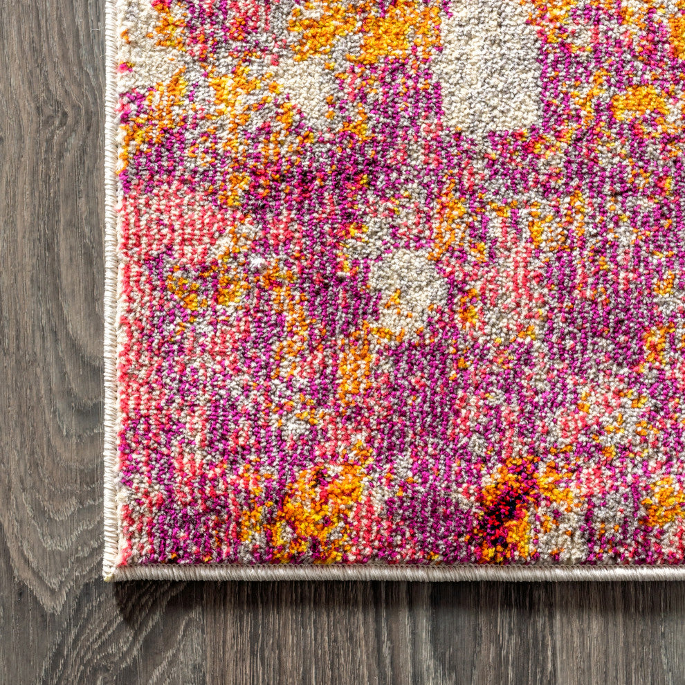 Contemporary POP Modern Abstract Area Rug, Pink/Orange, 8 X 10