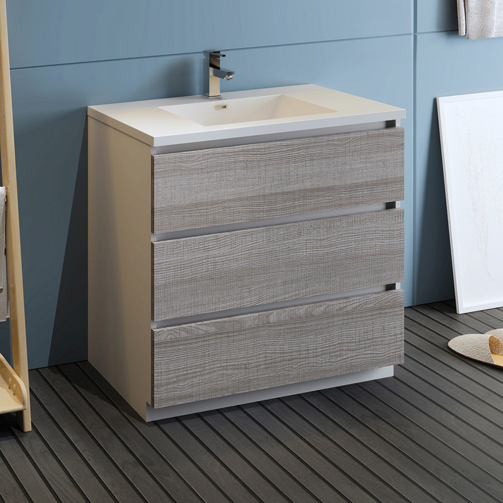 Fresca Lazzaro 36" Gloss Ash Gray Cabinet With Integrated Sink