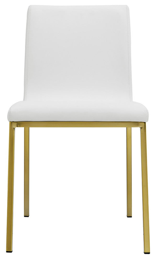 Set of 2 Minimalist White Faux Faux Leather and Gold Chairs