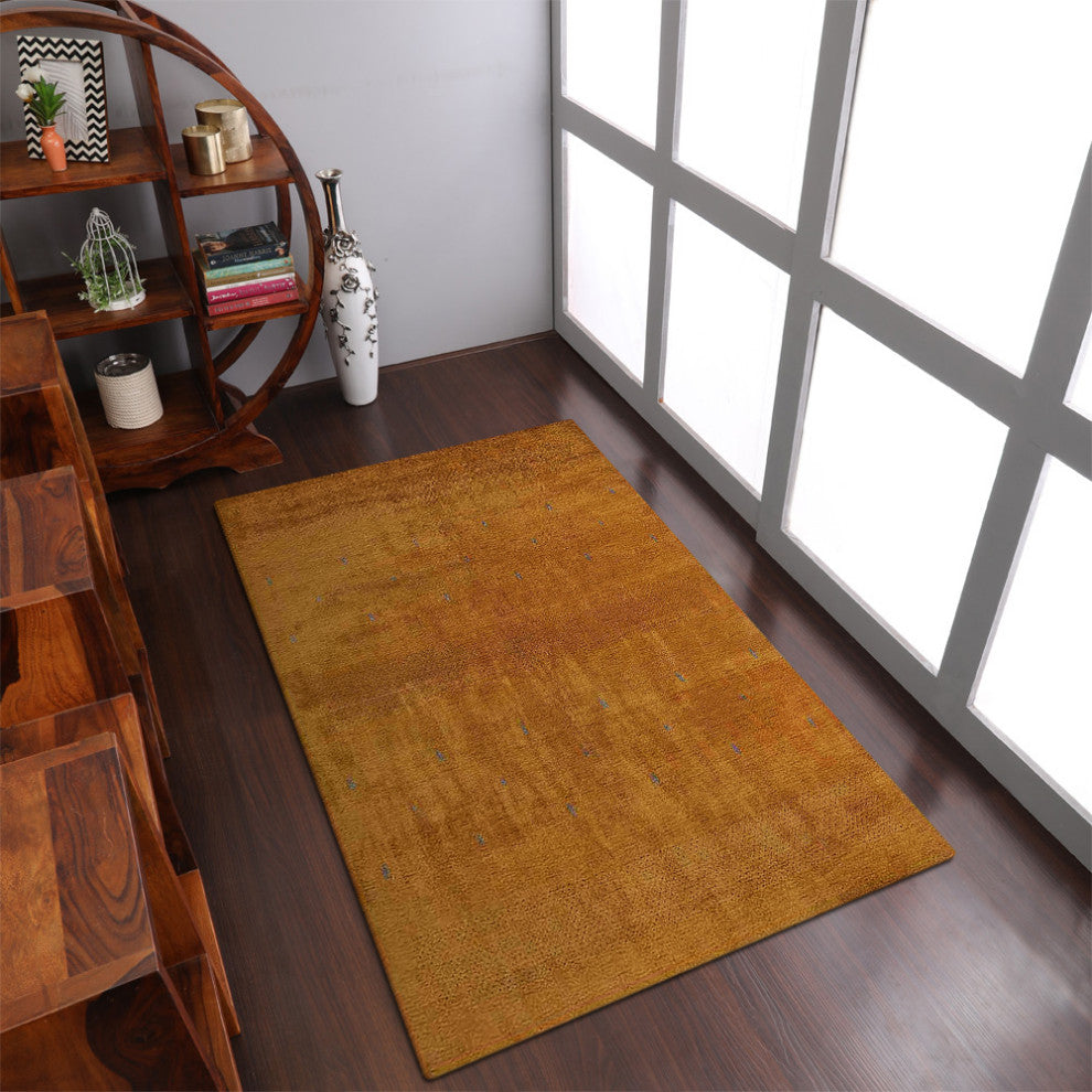 HAND KNOTTED LOOM WOOL ECO-FRIENDLY AREA RUGS - Rectangle, Gold, Contemporary