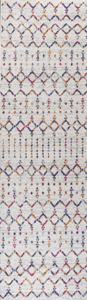 Moroccan HYPE Boho Vintage Diamond Runner Rug, Cream/Multi, 2 X 8