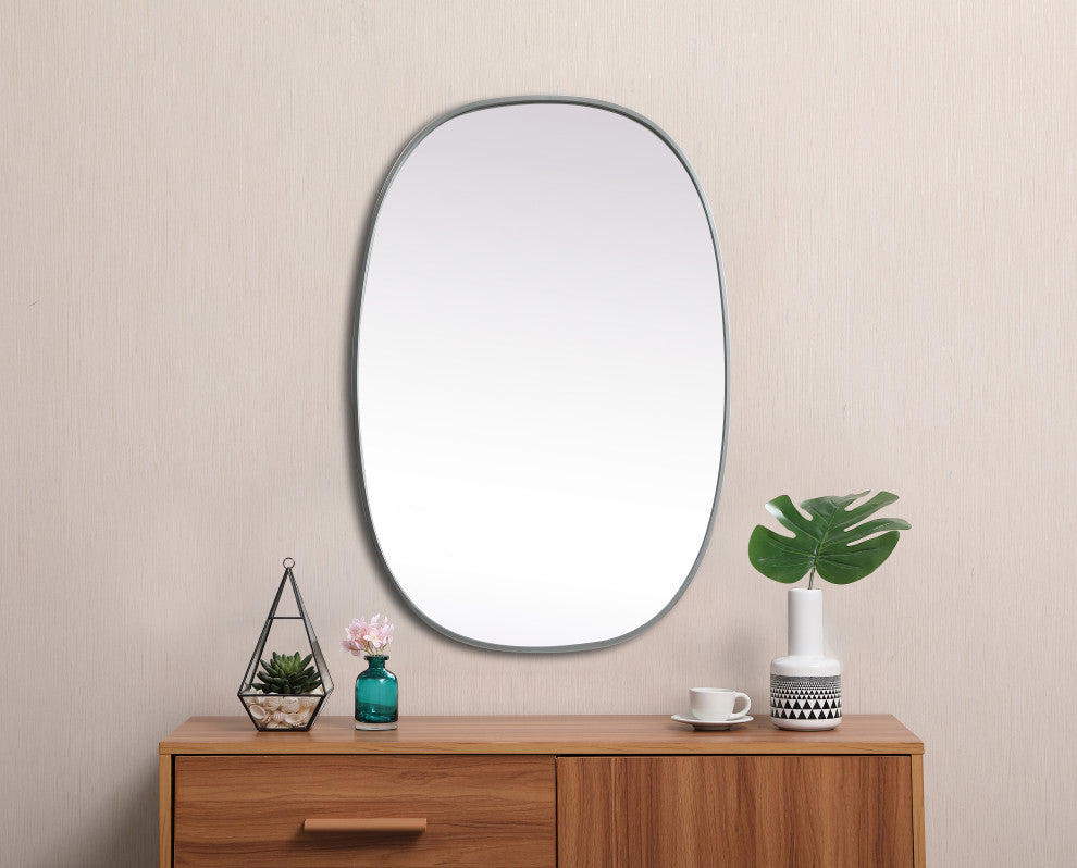 Metal Frame Oval Mirror 27X40 Inch, Silver