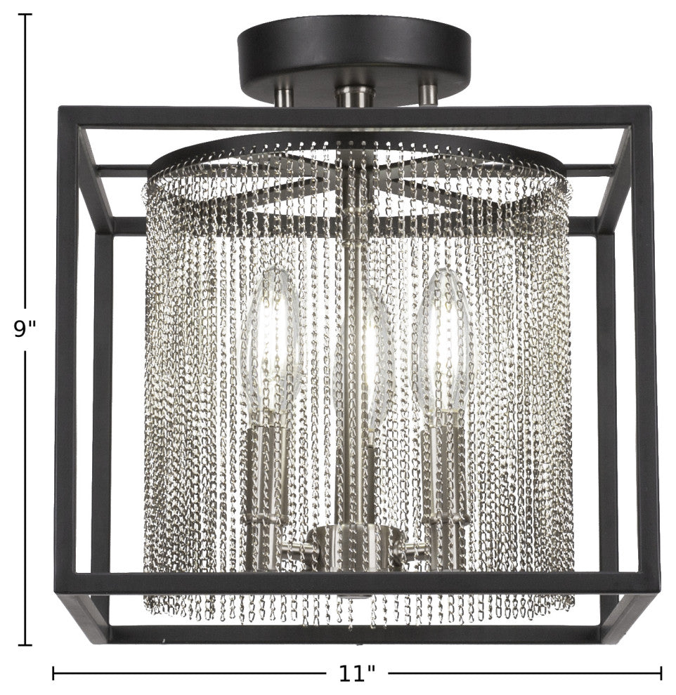 Cadina 3-Light Semi-Flush Mount, Matte Black & Brushed Nickel Finish