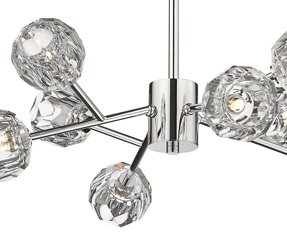 8-Light Chrome Iron Chandelier With Crystal Shades