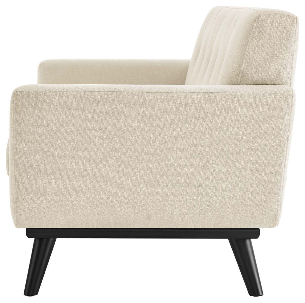 Loveseat Sofa, Beige, Fabric, Modern, Mid Century Hotel Lounge Cafe Lobby