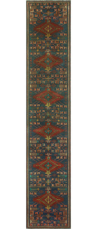 Fine Vintage Distressed Churchil Navy/Red Runner, 2'7x13'9