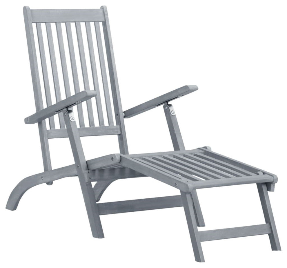 Vidaxl Outdoor Deck Chair With Footrest And Cushion Solid Acacia Wood