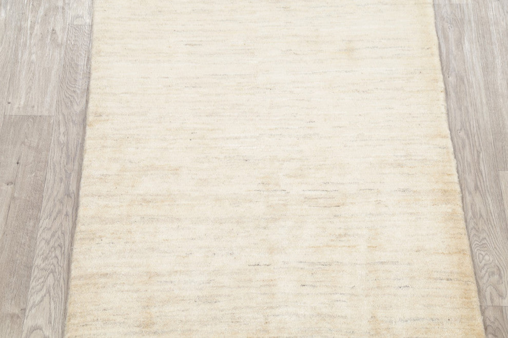 Gabbeh Solid Distressed Modern Hand-Knotted Persian Area Rug, Beige, 4'11"x3'6