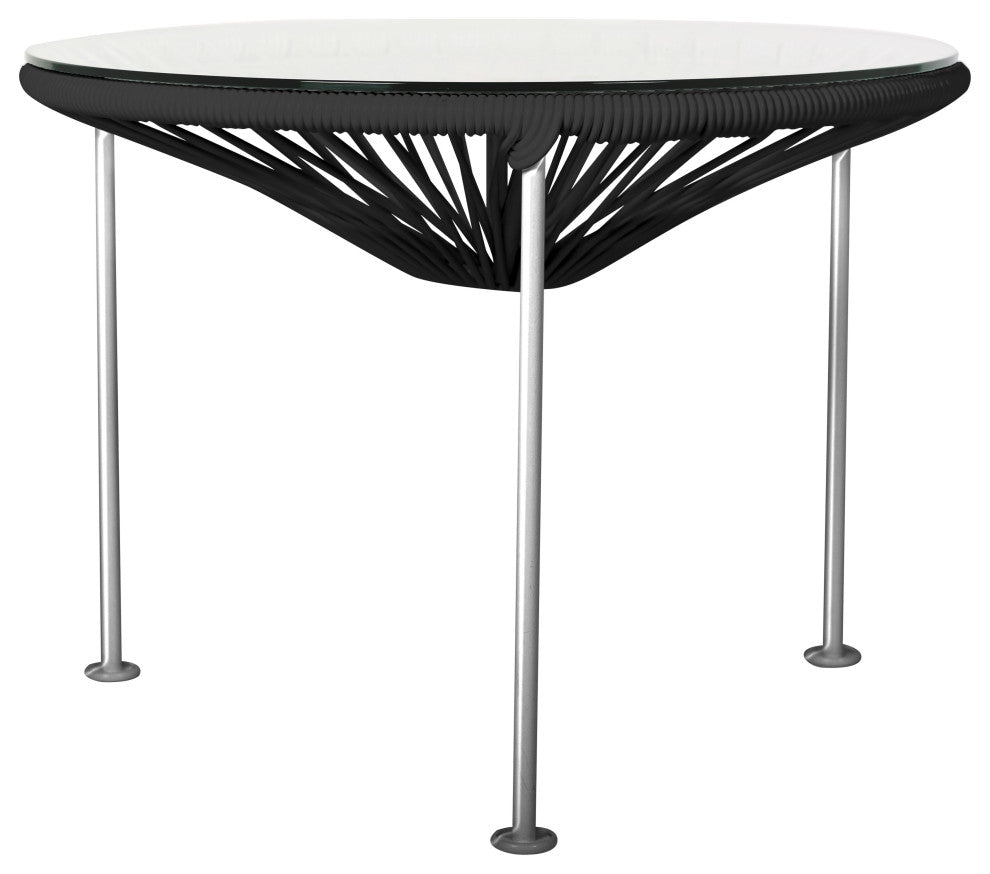 Zicatela Indoor/Outdoor Handmade Side Table, Black Weave, Chrome Frame