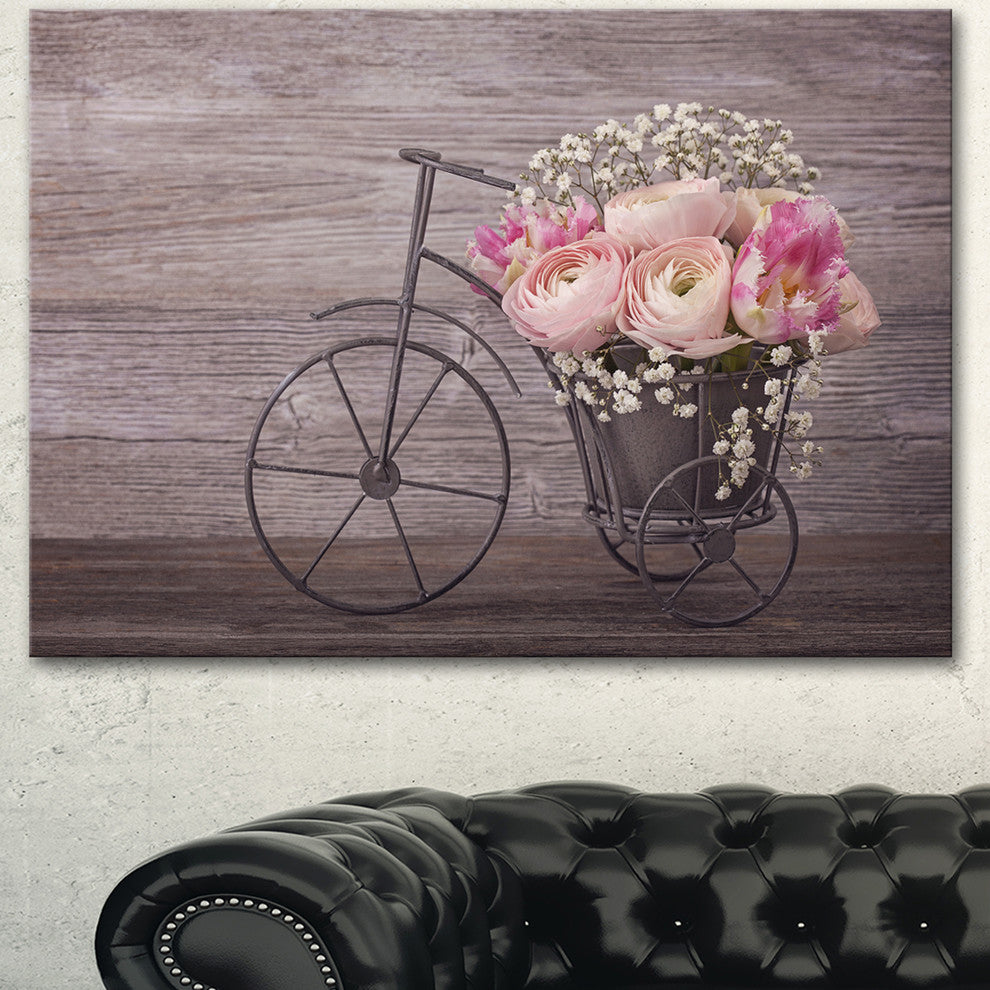 Ranunculus Flowers on Bicycle, Floral Canvas Art Print, 40"x30"