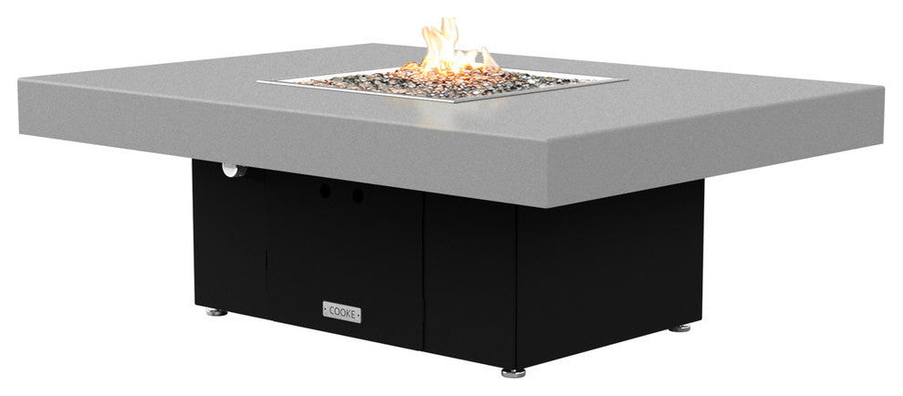 Rectangular Fire Pit Table, 48x36, Propane, Hilltop Gray, Black