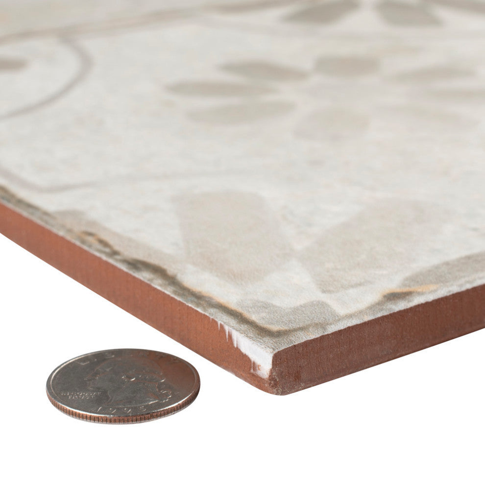 Kings Blume Encaustic Ceramic Floor and Wall Tile, White, Sample