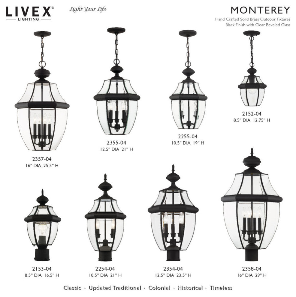 Monterey Multi Head Black Outdoor Post Light with Clear Beveled Glass