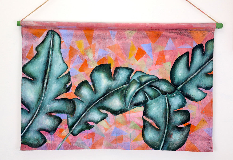 Wall tapestry, tapesrty wall hanging, banana leaf art, tropical art, botanical