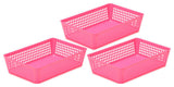 Plastic Storage Baskets for Office Drawer/Desk, Set of 3, Pink
