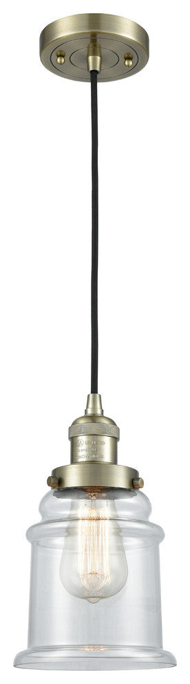 Canton 1-Light LED Mini Pendant, Antique Brass, Glass: Clear