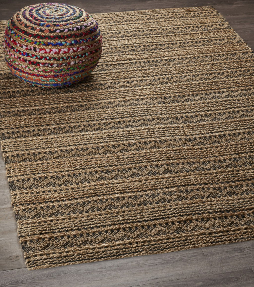 5" x 8" Tan and Black Intricate Striped Area Rug