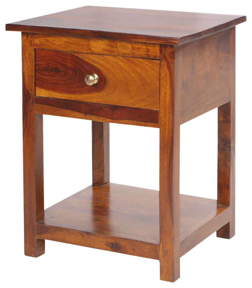 Benzara UPT-266376 Acacia Wood Rectangular End Side Table, Walnut Brown