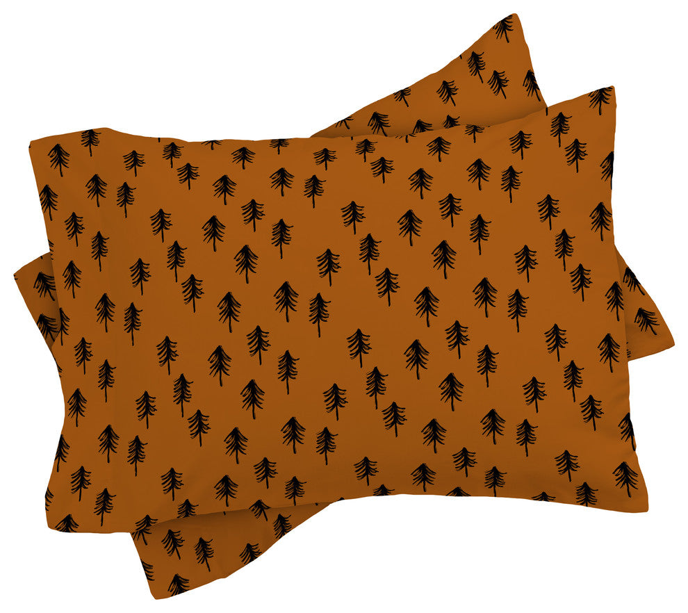 Little Arrow Design Co Black Trees On Dark Maple Duvet Cover Set, Queen
