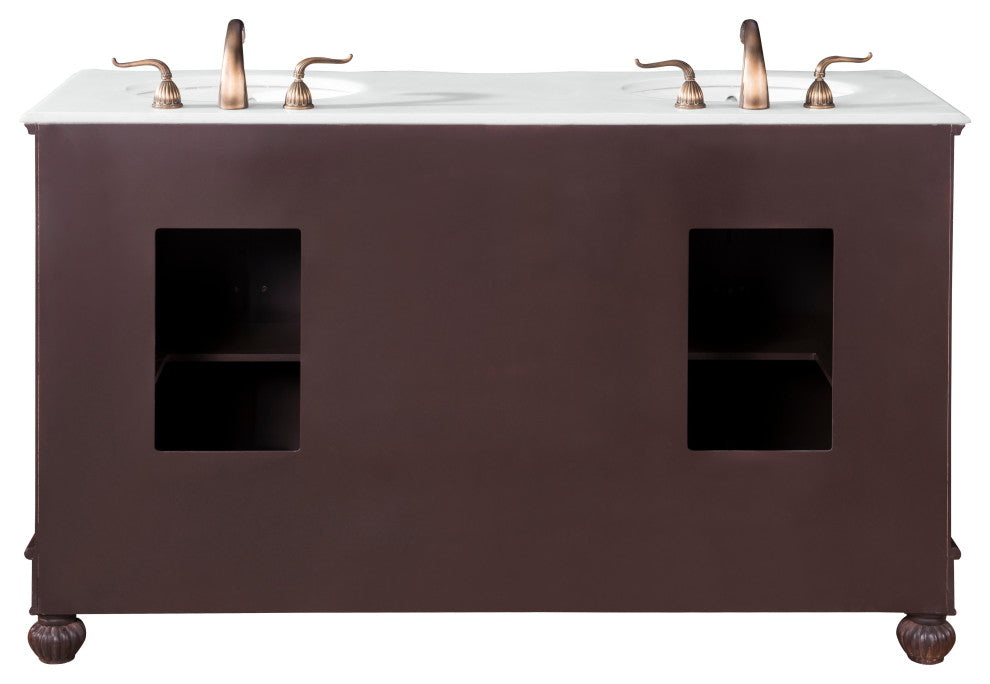 48" Single Bathroom Vanity, Teak Color With ivory white engineered marble, 60