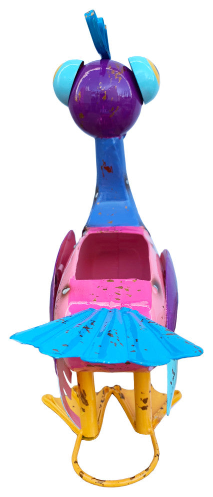Pink Metal Pelican Planter Hand Painted Flower Pot Garden Decor