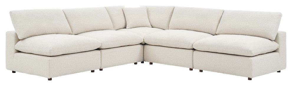 Commix Down Filled Overstuffed Boucle Fabric 5-Piece Sectional Sofa, Ivory