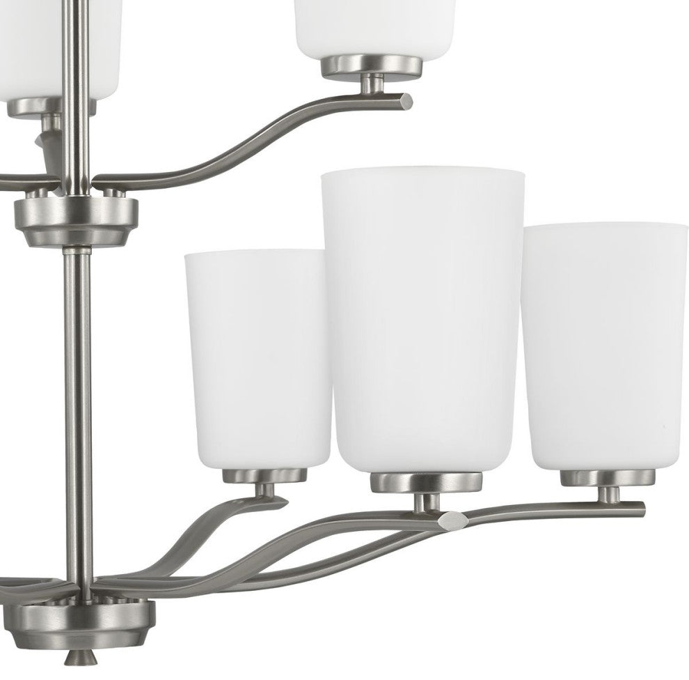 Adley Collection Nine-Light Brushed Nickel Etched White Opal Glass Chandelier