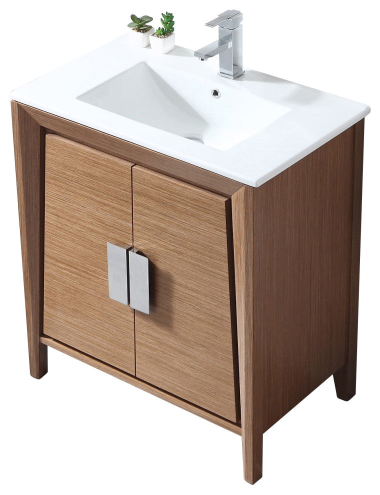 30" Larvotto Light Wheat Modern Bath Vanity, With Medicine Cabinet