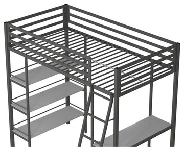 Little Seeds Nova Metal Twin Loft Bed with Shelves in Gunmetal Gray