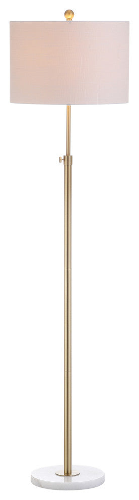 June Adjustable Metal/Marble LED Floor Lamp, Brass Gold/White