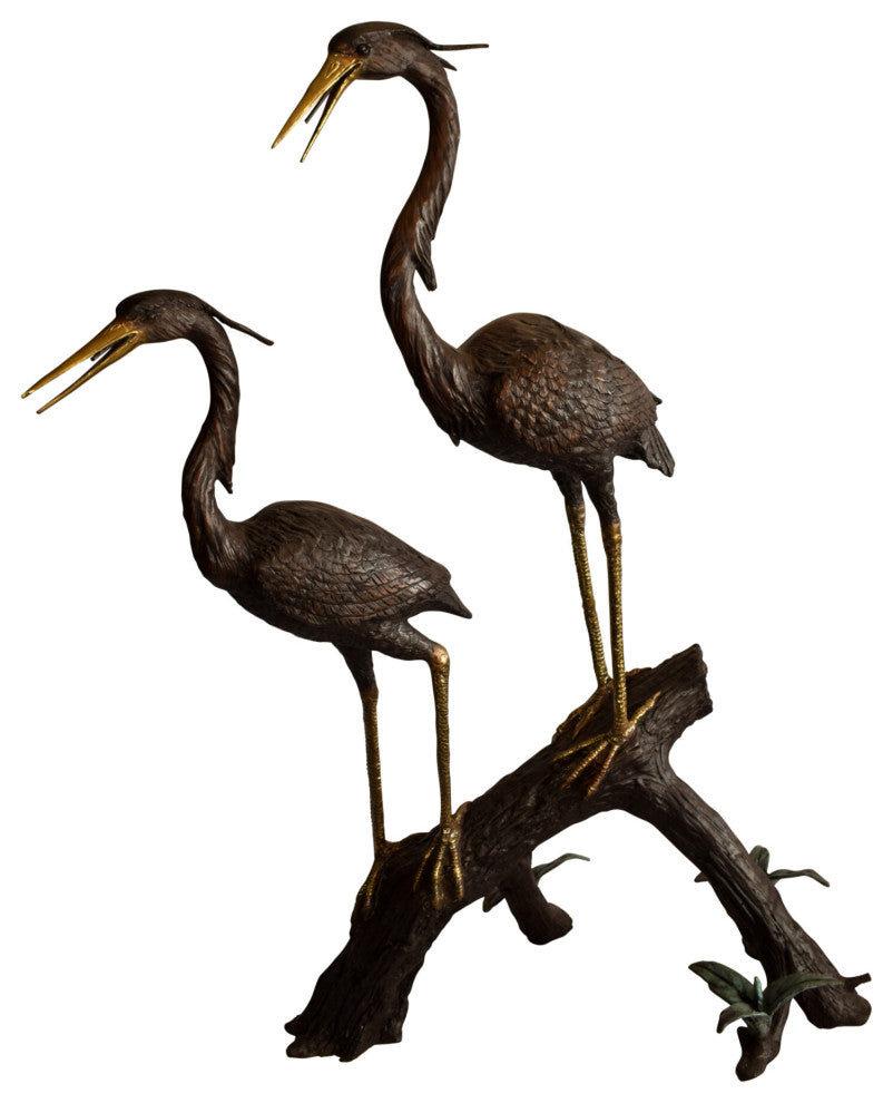 Two Herons on a Tree log Bronze Fountain Statue 38" x 19" x 64"H