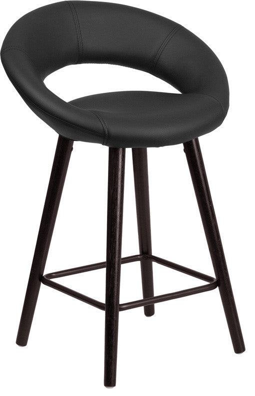 Modern 24" High Contemporary Cappuccino Wood Counter Stool in Black Vinyl