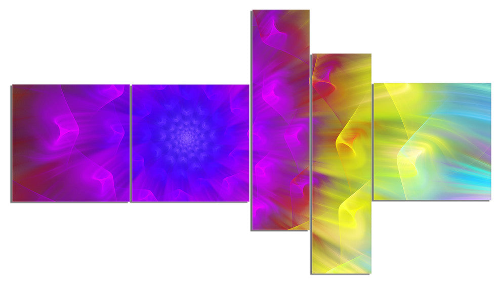 Purple Fractal Petals Dandelion, Floral Canvas Art Print, 60"x32", 5 panels