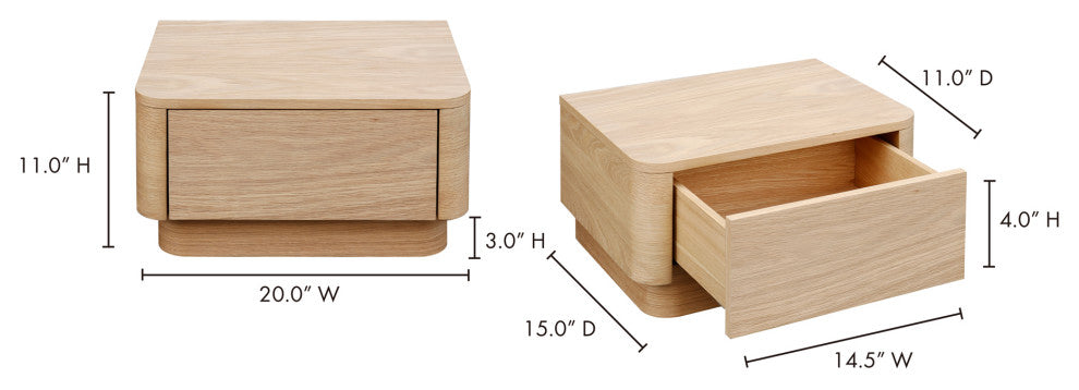 Round Off Light Oak Brown Small Nightstand
