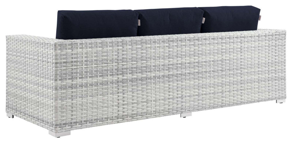 Lounge Sectional Sofa Chair Set, Rattan, Wicker, Gray Blue Navy, Outdoor