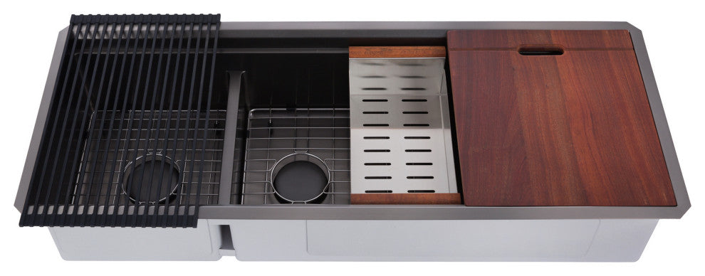 Workstation 48" Undermount Double Bowl Black Kitchen Sink With Faucet