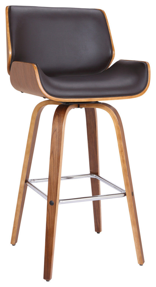 30" Brown Faux Leather Wooden Base Bar Stool