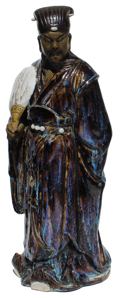 Chinese Ceramic Blue Glaze Historic Zhuge Liang Figure Hws387
