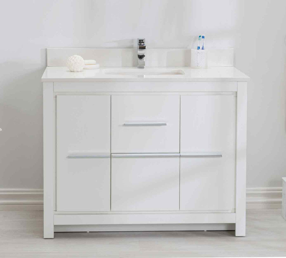Mila Collection 42" Bathroom Vanity With Sink, Mirror, Countertop, Snow White
