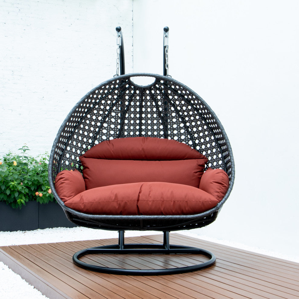 2 Person Charcoal Wicker Double Hanging Egg Swing Chair, Dark Orange