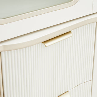 Close-up of ribbed drawer front on white background