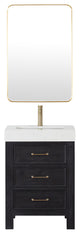 Leon Bath Vanity With Composite Stone Top, Fir Wood Black, 24", With Mirror