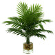 Organic Modern Palms Arrangement in Glass Bubble Vase with Rocks